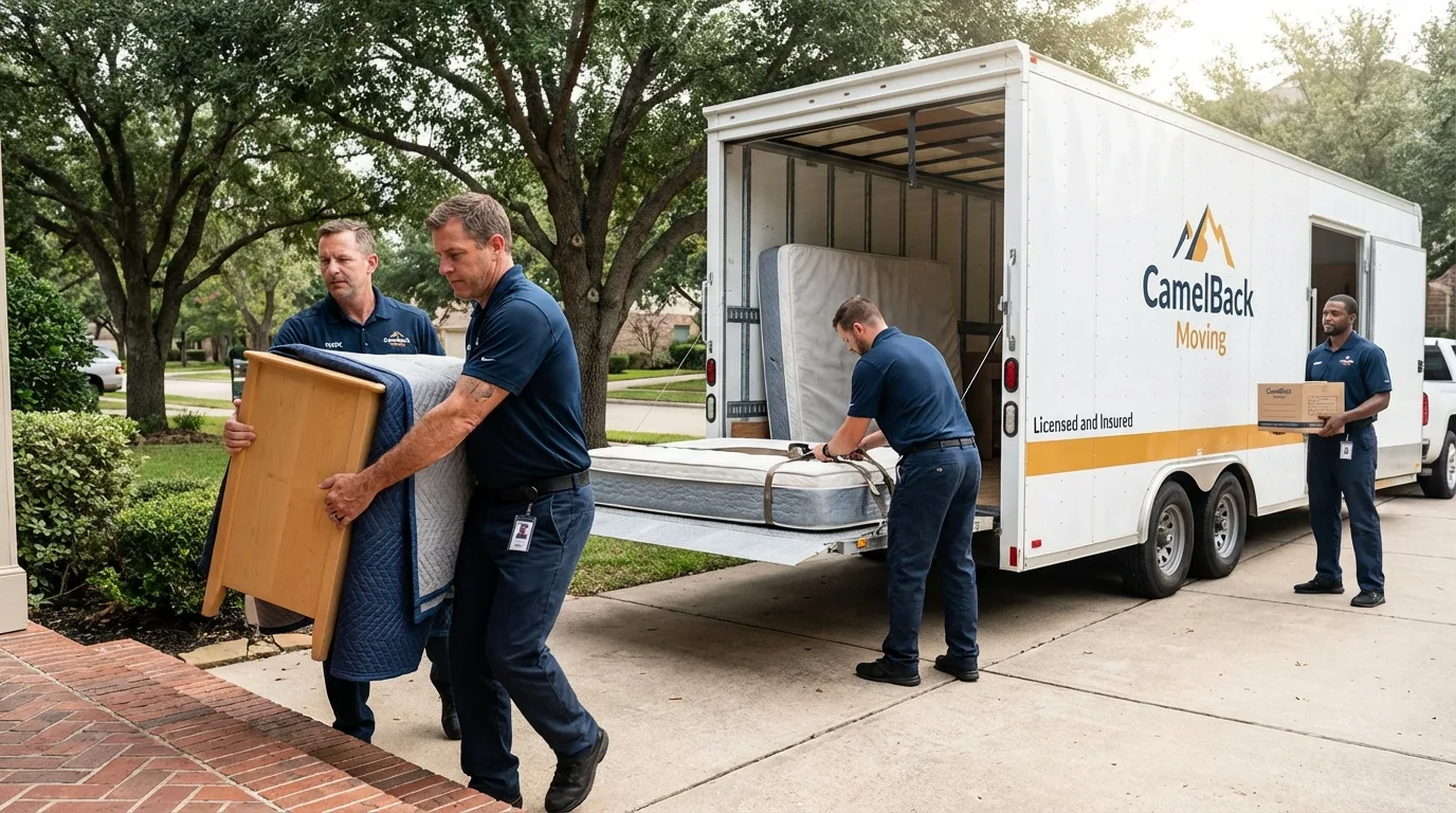 Crew loading residential truck for cross-state move from Robinson, IL