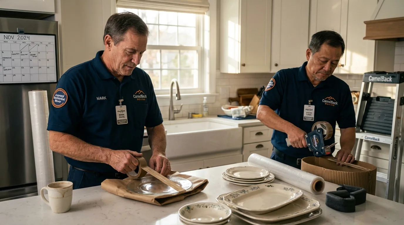 Professional crew packing kitchen dishware in Robinson, IL